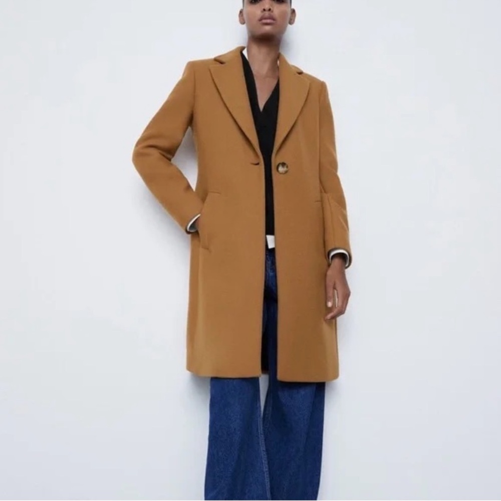 NWOT ZARA WOOL BLEND COAT CAMEL SIZE XXL w/POCKETS